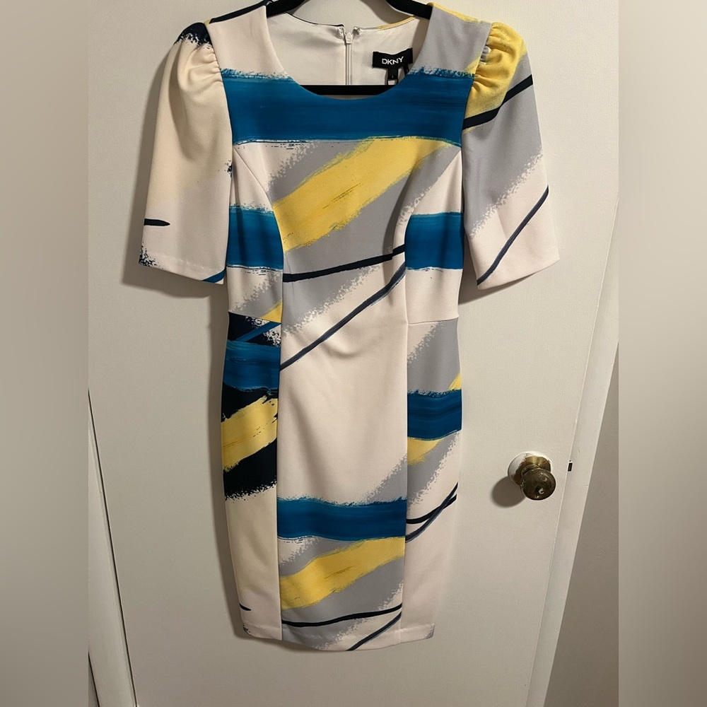 DKNY Puff Sleeve Midi Shift Dress Size 2 NWT